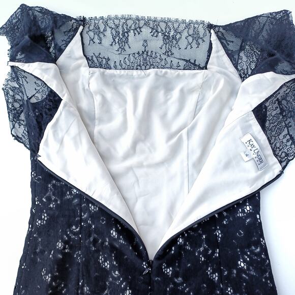 KAY UNGER Lace Illusion Black Cocktail Dress 4 – Elegant Formal Sheath Evening - Picture 4 of 11